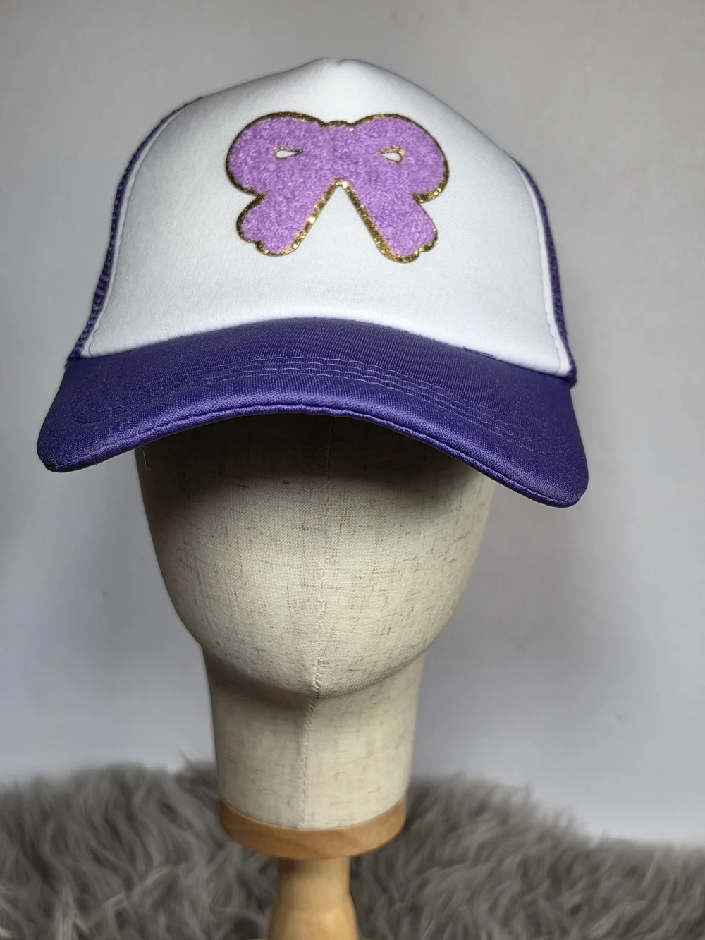90s Inspired Woman's Purple and White Trucker Hat With Gold Glitter Accent
